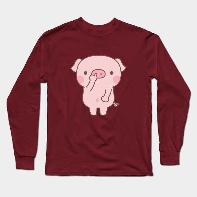 Cute Bored Piggy Digging Nose Long Sleeve T-Shirt by rustydoodle